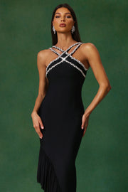 Nialla Sleeveless Diamond Flounce Bandage Maxi Dress